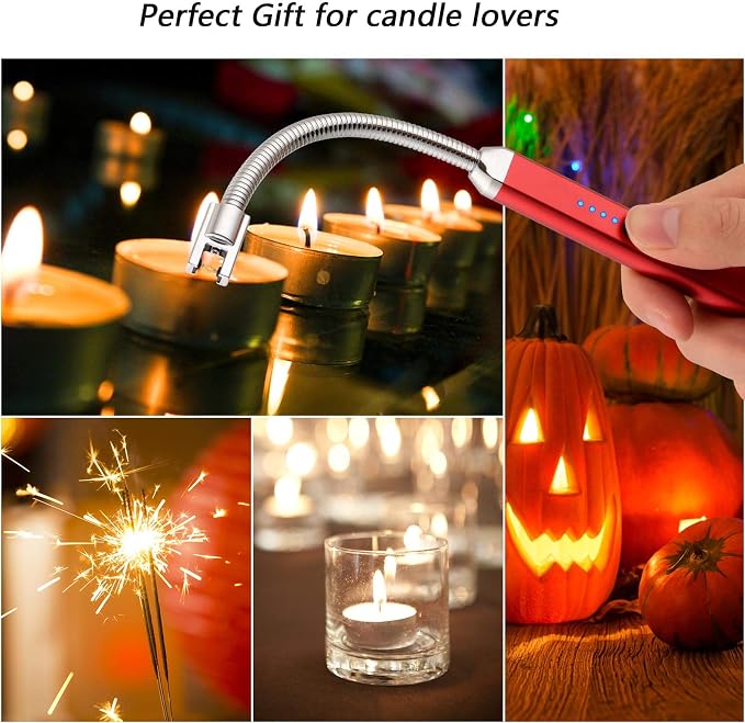 MEIRUBY Electric Candle Lighter, Birthday Christmas Stocking Stuffers Gifts for Women Mom Men Wife Sister, USB Arc Rechargeable Windproof Long Lighter for Candle BBQ Housewarming Gift Idals