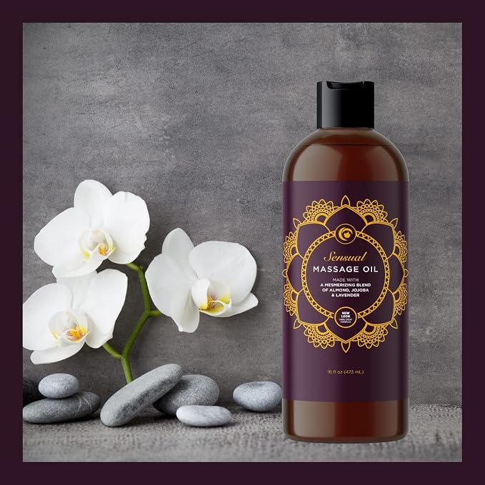 Aromatherapy Sensual Massage Oil for Couples - Relaxing Lavender Massaging Oil for Massage Therapy with Vitamin E Jojoba & Sweet Almond - Naturally Scented Vegan Non GMO & Gluten Free (16 Fl Oz)