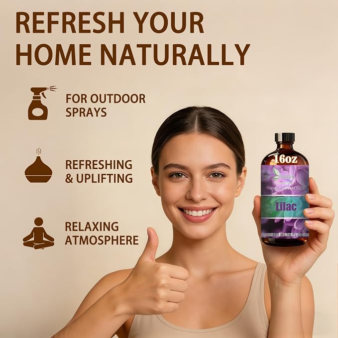 Lilac Essential Oil, Lilac Fragrance Oil for Diffuser, Massage, Humidifier, DIY Candle, Soap Making, Home, Bath, Yoga - 16 fl oz (480ml) - ZODION Essential Oils