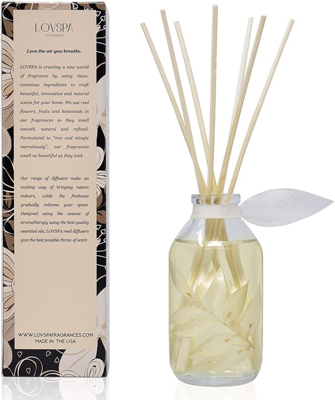 Coconut & Eucalyptus Reed Diffuser Set, Room Fragrance, Shelf Decor | Coconut, eucalyptus, and mint profile, spa aroma, guest bathroom, decorative glass bottle, home scent, entryway,