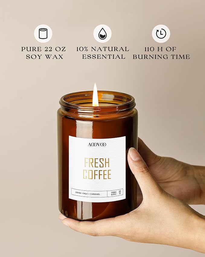 AOOVOO Fresh Coffee Candles - 22 oz Scented Candles, Aromatherapy, Soy Candle for Home Scented