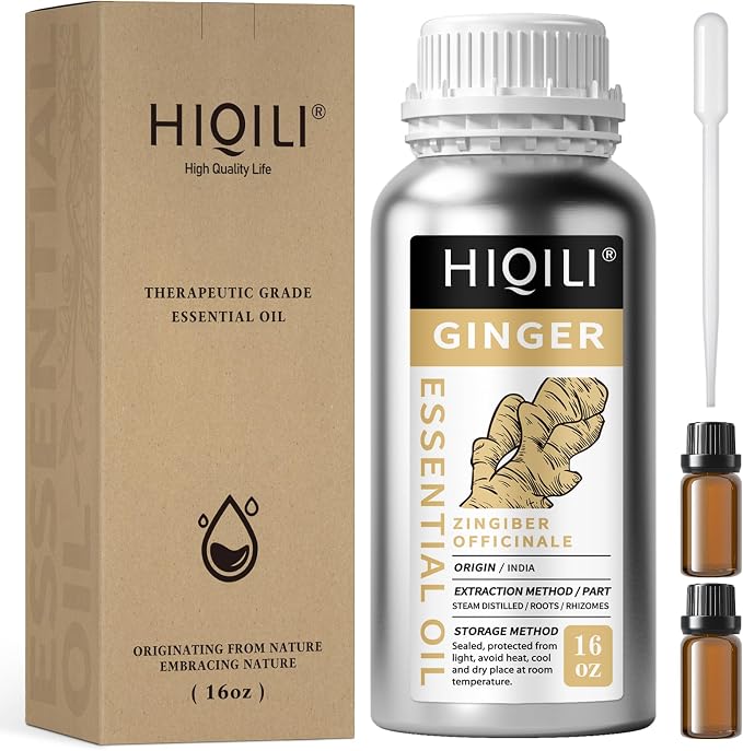 HIQILI 16 Fl Oz Ginger Oil, Ginger Essential Oil for Hair, Massage, Skin - 500ML