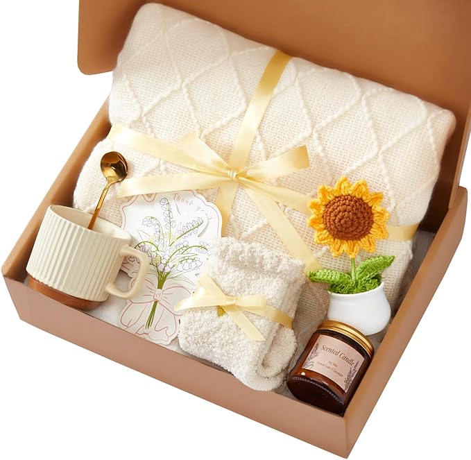 Birthday Gifts for Women, Sending Sunshine Sunflower, Self Care Set Get Well Soon Gift Baskets, Sending Hug Baskets Package, Thinking of You Gift for Mom Best Friend Her Wife Sister Girlfriend Grandma