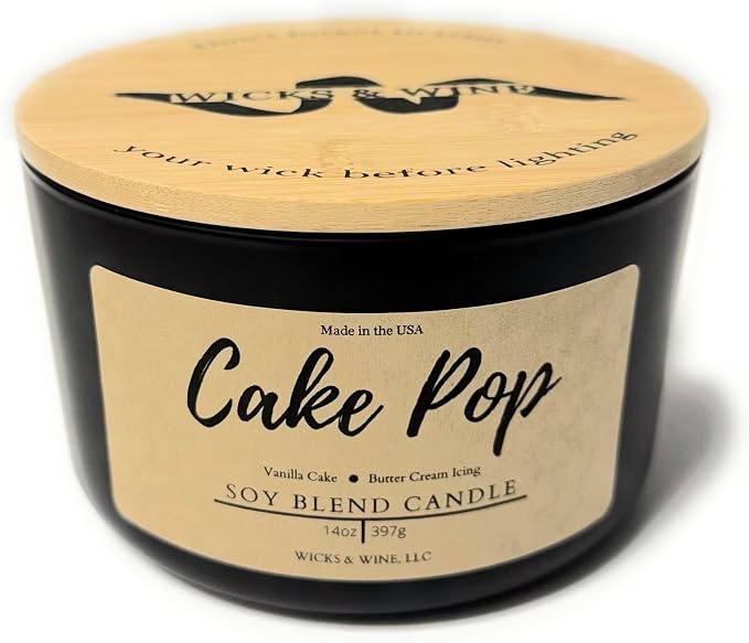 Wicks & Wine Soy Blend 3-Wick Cotton CORE Candle 14oz (Cake Pop)