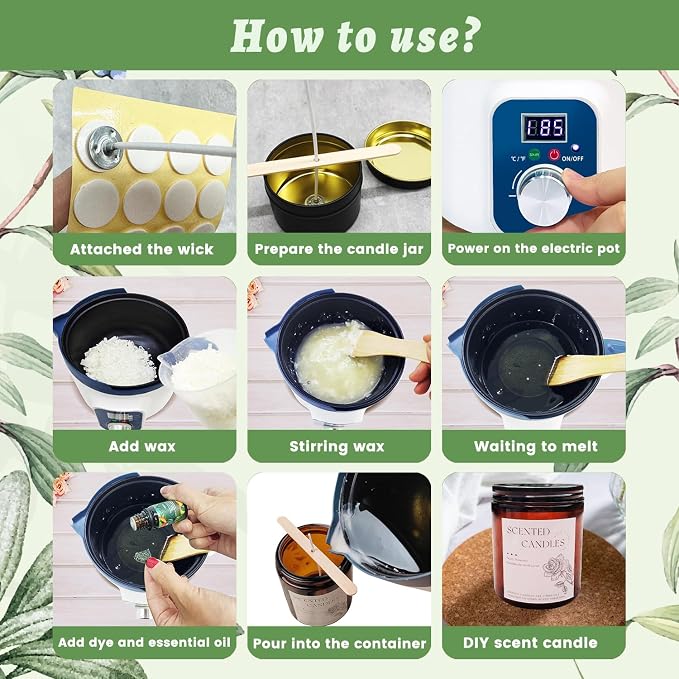 Handnatur Complete Candle Making Kit for Adults with Digital Wax Melting Pot, DIY Soy Wax Melt Set with Skull Head Mold to Make Your Own Candles Kit