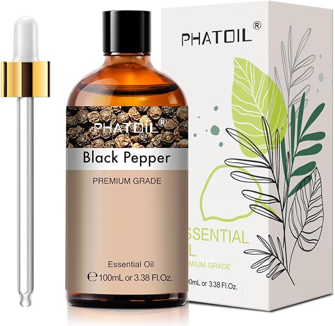 Black Pepper 3.38fl.oz Essential Oil, PHATOIL Pure Aromatherapy Oils for Diffuser, Humidifier, Perfect for DIY Soap, Candle, Bath Bombs Making(100ml)