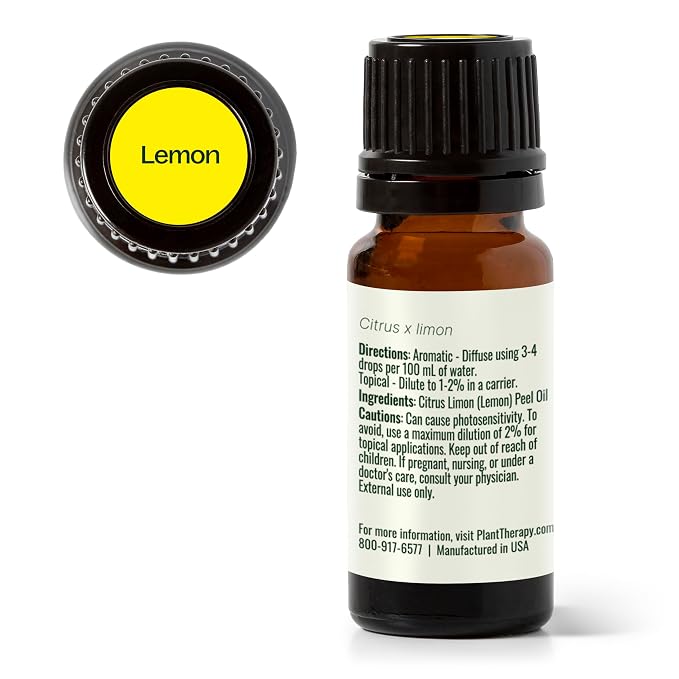 Plant Therapy Lemon Essential Oil for Diffusing, 10 mL (1/3 oz), 100% Pure and Undiluted, Natural Aromatherapy, Lemon Oil for Skin & Cleansing, Energizing & Uplifting
