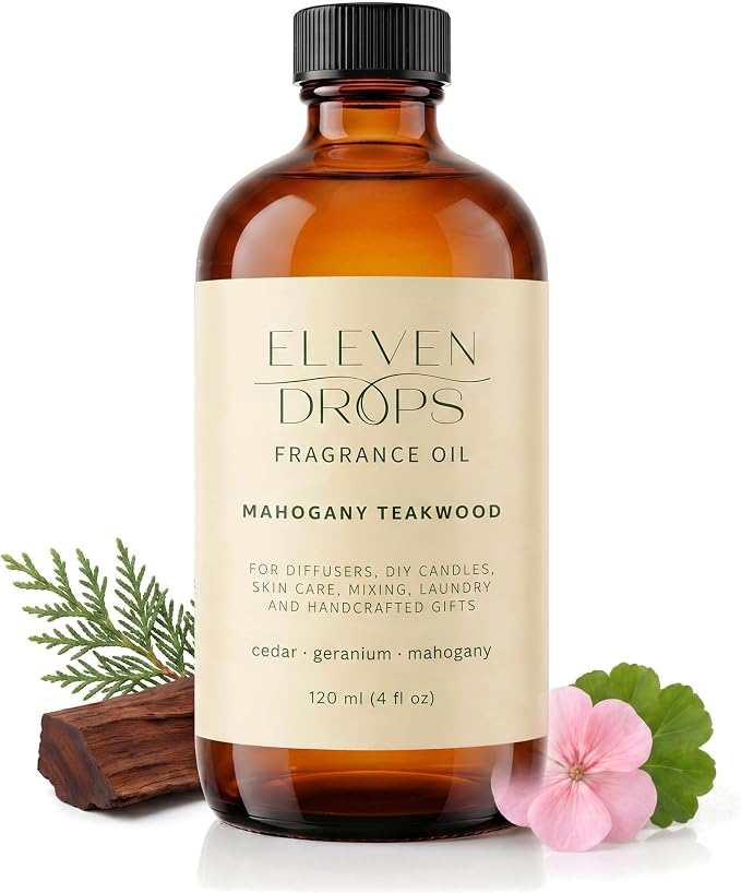 Mahogany Teakwood Fragrance Oil | Cedar, Geranium & Mahogany Notes | Long Lasting Scent Reed Diffuser Oil for Home, Office, Hotel, Car & Linen Spray | Pet Friendly IFRA Compliant, 4 oz