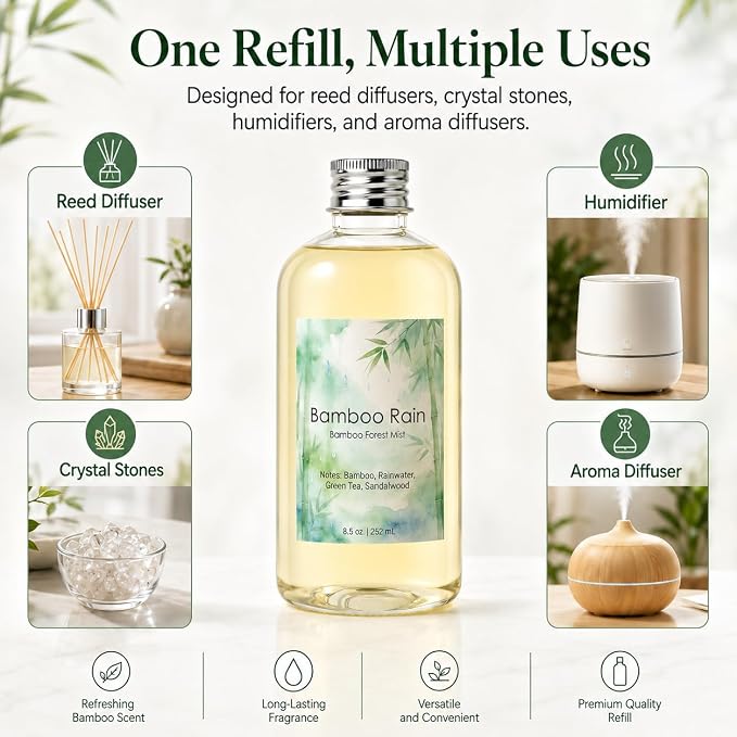 Bamboo Diffuser Oil Refill 8.5 Fl Oz, Luxury Hotel Collection Scent Inspired by Westin, Natural Fragrance Oil for Ultrasonic Diffuser, Room Spray, Air Freshener & HVAC in Home Office (Bamboo)