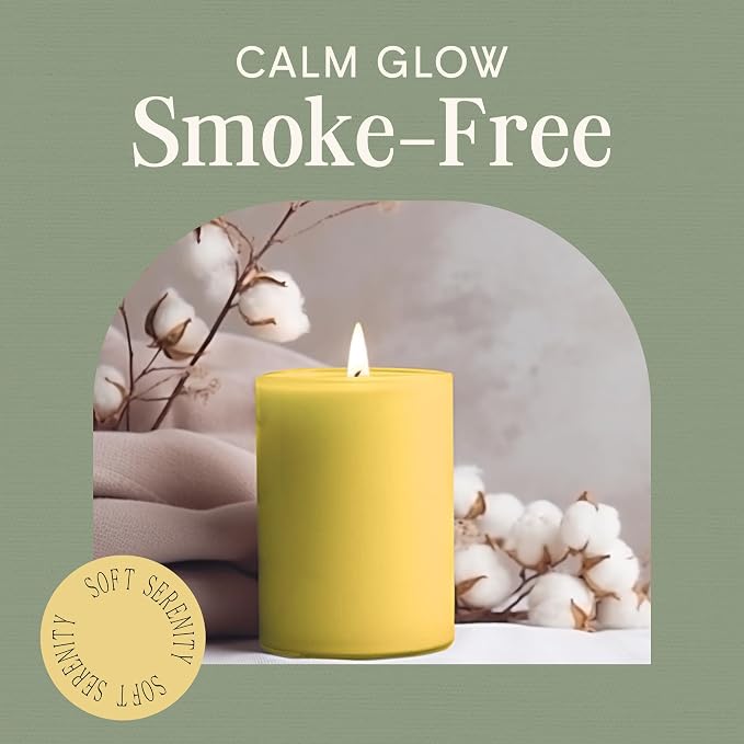 Mister Candle Dripless Unscented Yellow Pillar Candles, Set of 3 Hand Poured Solid Color Non-Scented Candles for Home Decor, Premium Wax, 60 Hr Burn Time - 3x4 Inch, Yellow