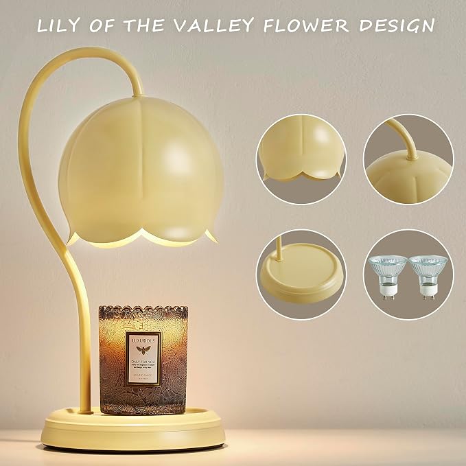 Light Yellow Cute Flower Candle Warmer Lamp with Timer Dimmable, Bedroom House Office Aesthetic Living Girls Room New Home Decor, Christmas Birthday New Year Gifts for Women Mom