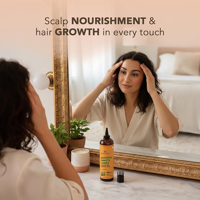 Botanic Hearth Castor Oil for Hair Growth with Pumpkin Seed Oil, Hair Growth Oils for Thinning Hair, Dry Damaged Hair & Scalp Treatment, Strengthens & Nourishes Hair, 6.7 fl oz