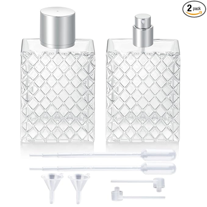2Pcs 100ml 3.4 oz Empty Refillable Spray Perfume Bottles large cosmetic Fine Mist Atomizer Portable Clear Glass Essential Oil Container for Travel