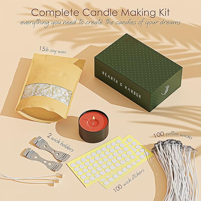 Hearth & Harbor Organic Soy Candle Wax for Candle Making, 15 lbs Natural Candles Making Supplies, Beeswax-Free, Paraffin-Free, Pure Soy Wax Flakes Perfect for Candles, Tealights and Melts