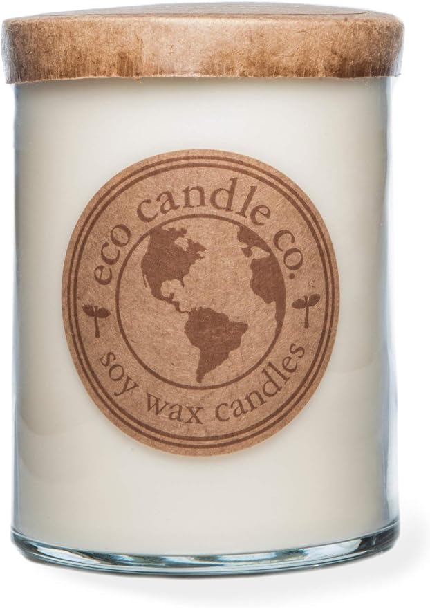 Eco Candle Co. Recycled Candle, White Tea Ginger, 18 oz. Double Wick - Scents of White Tea, Spices, Citrus, Jasmine, & Ginger - 100% Soy Wax, No Lead, Kraft Paper Label & Lid, Hand Poured
