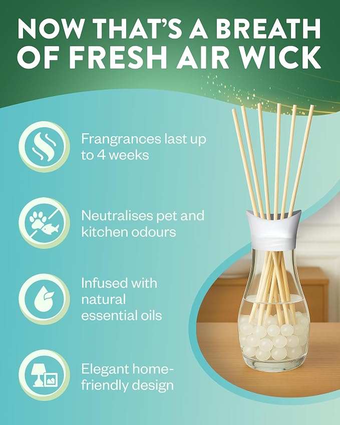 Air Wick Fresh Spring Oasis Essential Oils Reeds Diffuser 25ml. Lasts for up to 4 Weeks. Air Freshener (Pack of 5)