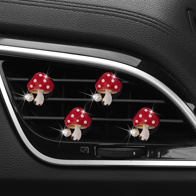 4Pcs Red Mushroom Car Accessories Mushroom Car Air Freshener Vent Clips,4 Sizes Cute Clips,Girly Women Accessories,Refillable Diffuser Air Fresheners Accessories