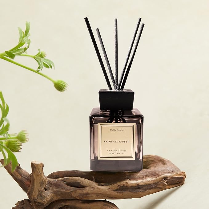 White Musk Cedar Reed Diffuser Freshen Up Your Living Space Transform Your Home with Natural Fragrance Room Scent Diffuser with 5 Diffuser Sticks 7.04 oz - Black