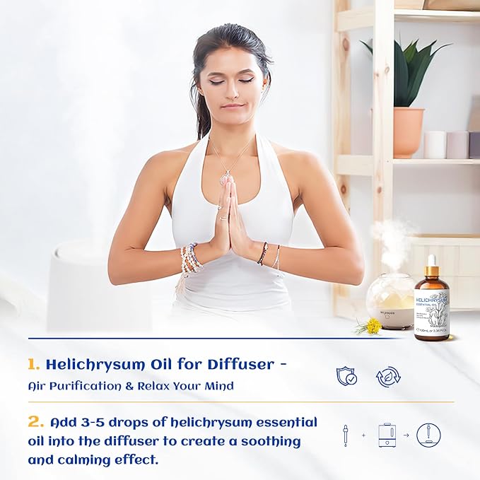 HIQILI Helichrysum Essential Oil for Skin Nourish, Relieve Fatigue in Body Massage, Reduce Fine Line and Wrinkle, Aromatherapy Diffuser, DIY Floral Scented Gift -100ML