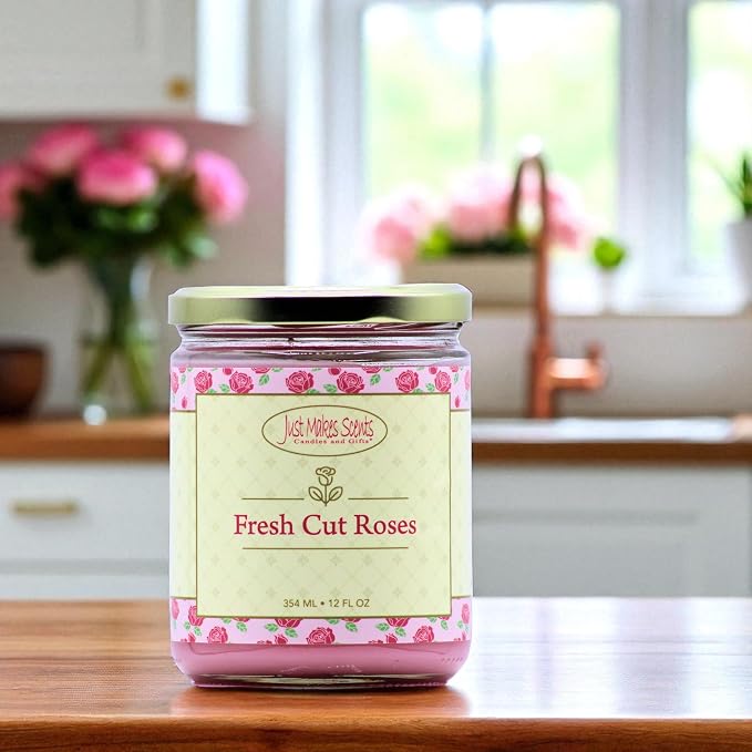Fresh Cut Roses Scented Blended Soy Candle by Just Makes Scents (12 oz)