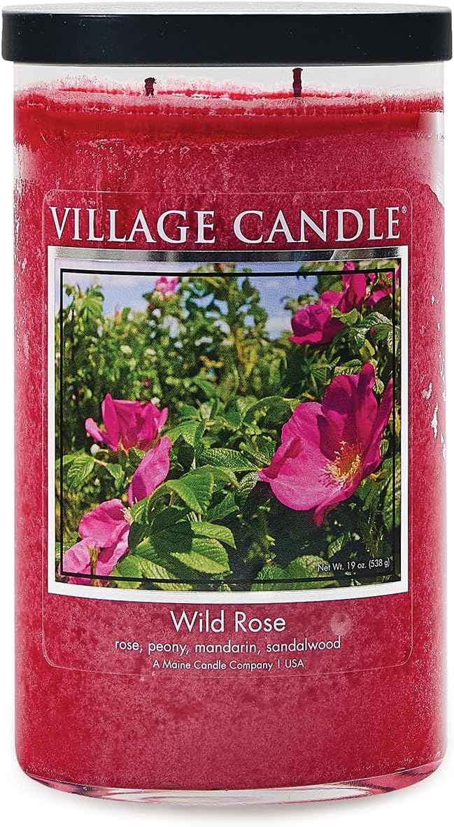 Village Candle Wild Rose Large Tumbler Glass Jar, Scented Candle, 19 oz., Pink