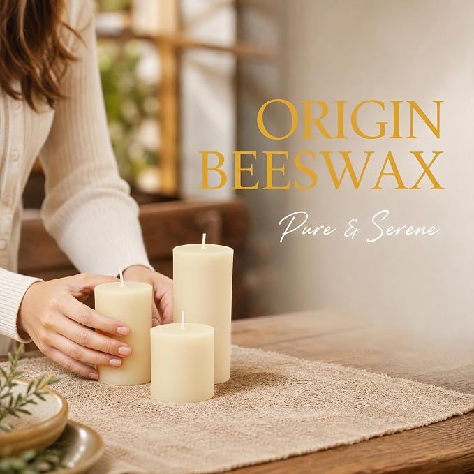 DEYBBY 2x4 inch Natural White Beeswax Pillar Candle Set of 6, Smokeless Dripless Pure Beeswax Candles with Natural Scent for Blackout Decoration Spa Relaxation（Ivory White）