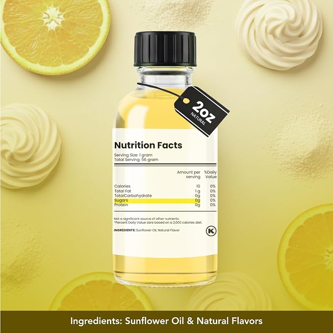 Lemon Flavor Concentrate for Food & Cosmetics – 2 Oz. Multipurpose Lemon Flavouring Oil for Lip Gloss, Pastries, & Candies in Glass Bottle – Confection & Candy Flavoring Oils by Dolce Foglia (Keto)