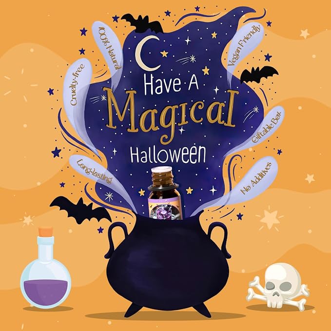 ARVIDSSON Halloween Fragrance Oils Set, Fall Essential Oils for Diffuser - Pumpkin Pie, Spiced Cider, Caramel Apple, Candy Corn, Snickerdoodle, Spooky Spices, Autumn Scented Oil