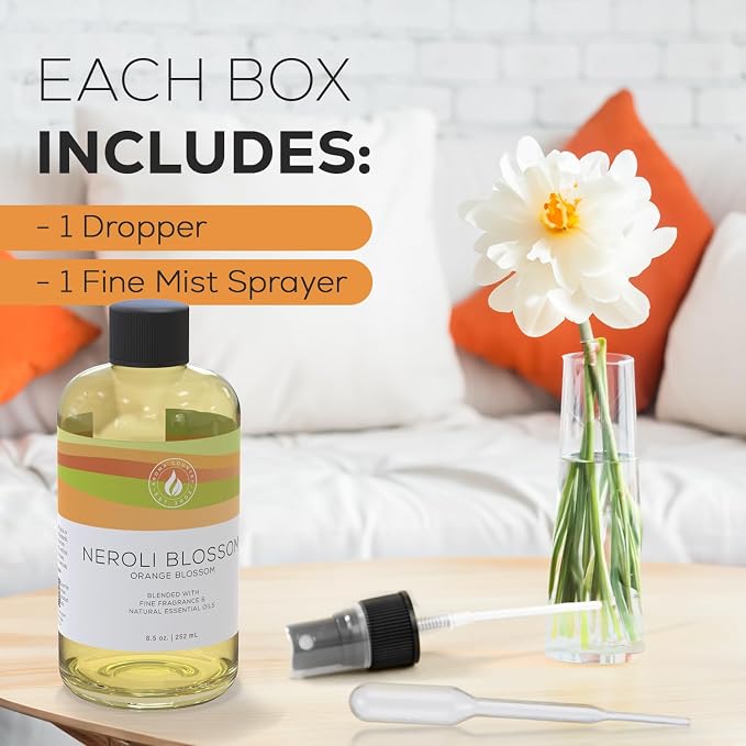 Aroma Country Neroli Blossom Diffuser Oil - Luxury Essential Oils for Diffuser Refill & Air Freshener Room Spray - Long-Lasting & Natural Home Fragrance, Neroli Scented Oil (8.5 Fl. oz)