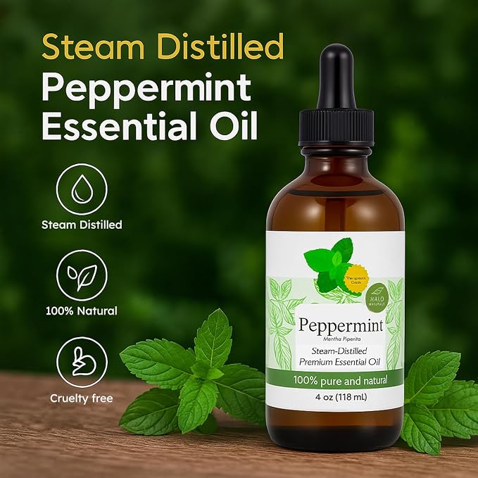 Steam Distilled Peppermint Essential Oil - Premium Hair Growth Oil for Scalp Stimulation & Refreshing Aroma - Essential Oil Supports Healthy Hair, Skin & Mental Clarity - 4oz