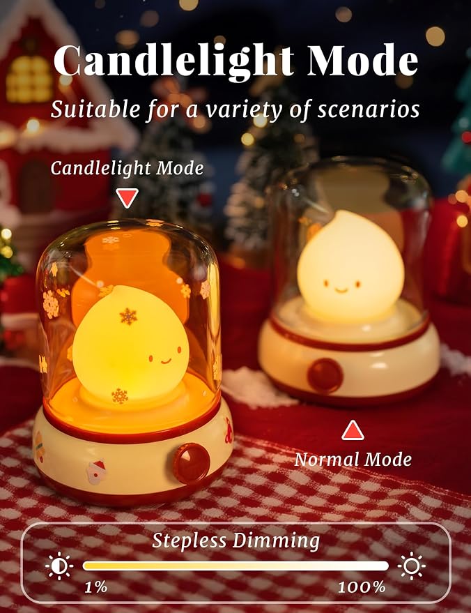 Christmas Flame Night Light, Cute Night Light with White Noise, Dimming, Rechargeable Portable Small Table Lamp, Best Idea for Christmas Gift Decor