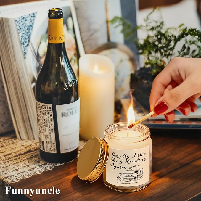 Funnyuncle Book Lover Gifts, Bookish Candle for Women, Teacher, Readers, Bookworm, Librarian, Dark Romance Decor 9oz Lavender Scented Soy Wax Candle Gifts for Mother's Day Birthday Christmas