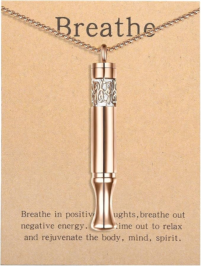 Anxiety Relief Pendant Mindfulness Breathing Necklace - Essential Oil Diffuser & Personal Inhaler Aromatherapy Necklaces for Women & Men (Rose Gold)
