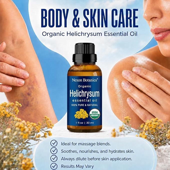 Organic Helichrysum Essential Oil 30 ml - Pure, Natural Oils for Aromatherapy, Diffusers, DIY, Candle and Soap Making Scent - Nexon Botanics
