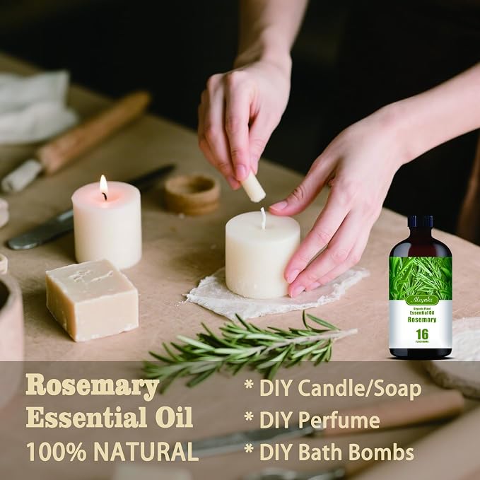Rosemary Essential Oil, Rosemary Oil for Hair Care, Diffuser, Humidifier, Massage, DIY Soap, Candle, Cleaning, Focus, Gift Ready, Rosemary Fragrance Oil - MLYNKL Essential Oils (16.33 fl oz / 490ml)