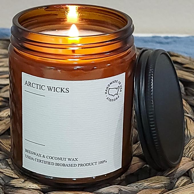 Midnight Whispers Scented Candle | 9oz Amber Jar | Arctic Wicks Non-Toxic Coconut & Beeswax Candles | Hand-Poured Clean Burning Candle | Rich Sandalwood Scent | 100% USDA Biobased