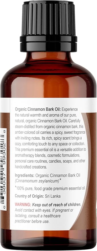Viva Doria Cinnamon Bark Essential Oil, USDA Certified Organic Cinnamon Oil, 100% Pure, Natural Essential Oil, Undiluted, for Aromatherapy | Food Grade, 30 mL (1 Fluid Ounce)