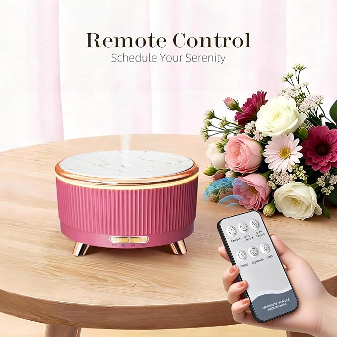 500ML Large Capacity Essential Oil Diffuser, Ultrasonic Aromatherapy Diffuser with 7 Color LED Lights with Remote Control, Cool Mist Humidifier, Timed Mist, Auto Shut-Off (Pink)
