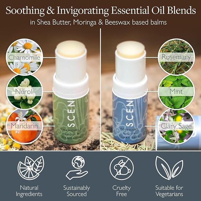 Scentered Aromatherapy Balm Sticks for Stress-Relief & Focus - Roll On Essential Oil Blends of Rosemary, Mint, Chamomile - Aromatherapy Gifts for Women - De-Stress & Focus