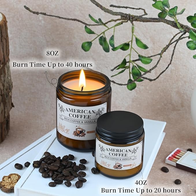 Scented Soy Candle - 100% Natural Soy Wax, Recyclable Frosted Glass Jar & Metal Lid, Thoughtful Gift for Book Enthusiasts, Cozy Reading Ambiance Candle (4OZ, American Coffee)