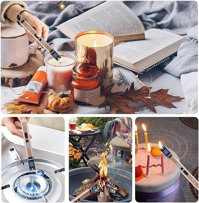 SUPRUS Candle Lighter Electric Arc Lighter Windproof Flameless USB Rechargeable Lighter with LED Light for Candle Camping BBQ Cooking (Black+Champagne Gold)