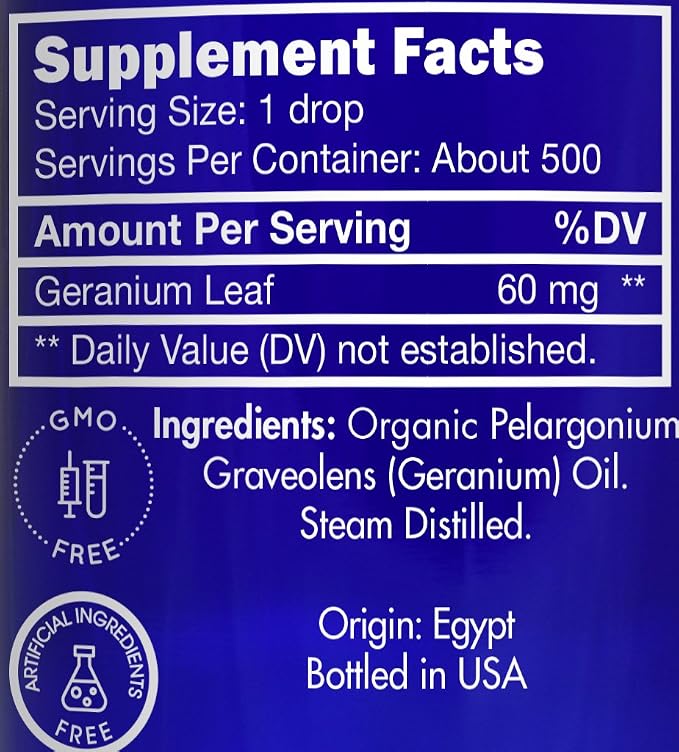 Organic, Geranium Essential Oil, Food Grade, for Skin – 100% Pure, Geranium Oil, by Zongle Therapeutics, 1 OZ