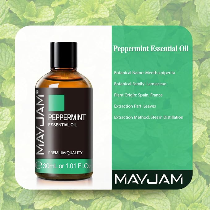 Peppermint Essential Oil, MAYJAM Peppermint Oil for Diffusers for Home, 30ML Pure Essential Oils for Humidifiers or DIY Bath Bomb for Home-1.01FL.OZ