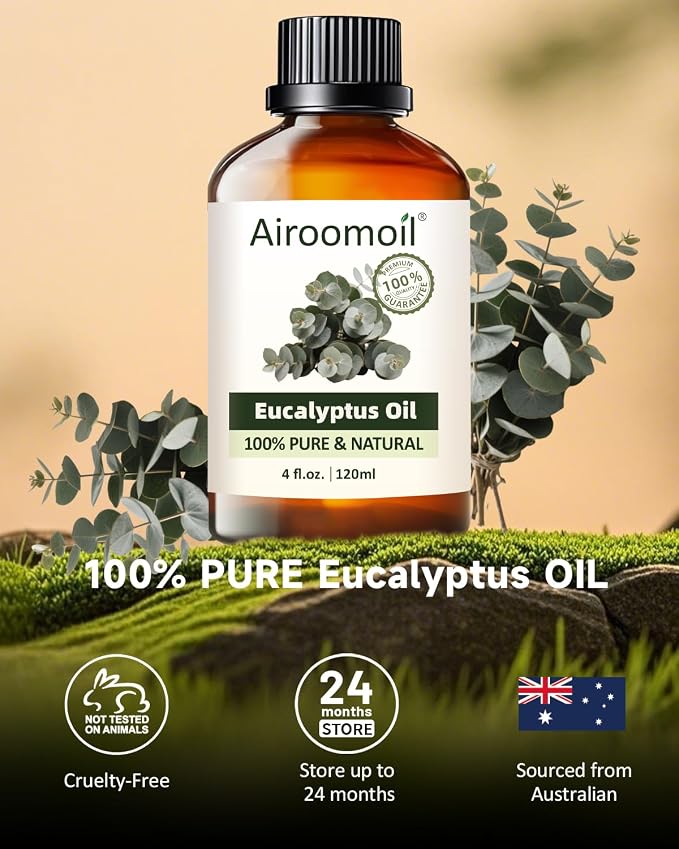 Eucalyptus Essential Oil 4 fl oz, 100% Pure Undiluted Single Note Oil for Shower Steam, Diffuser, Laundry & DIY Cleaning, Aromatherapy, Large Bottle for Home & Daily Use