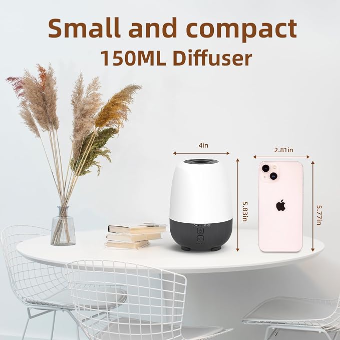 SEEDSEEL 150ML Rechargeable Battery Operated Essential Oil Diffuser, Portable Cordless Aromatherapy Diffuser,7-Hour Runtime with 7 LED Color Changing Lights