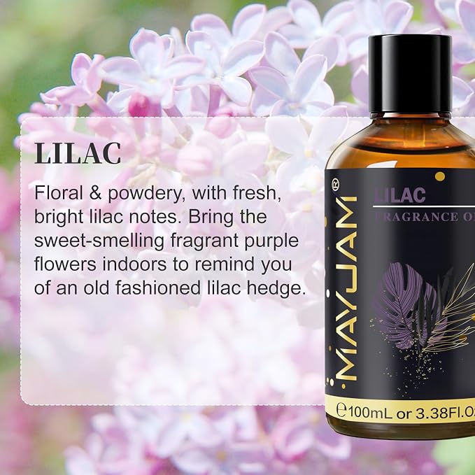 Lilac Fragrance Oil Essential Oil, MAYJAM 3.38FL.OZ Lilac Oil for Diffusers for Home, Long Lasting Scented Oils for Soap Candle Making - 100ML