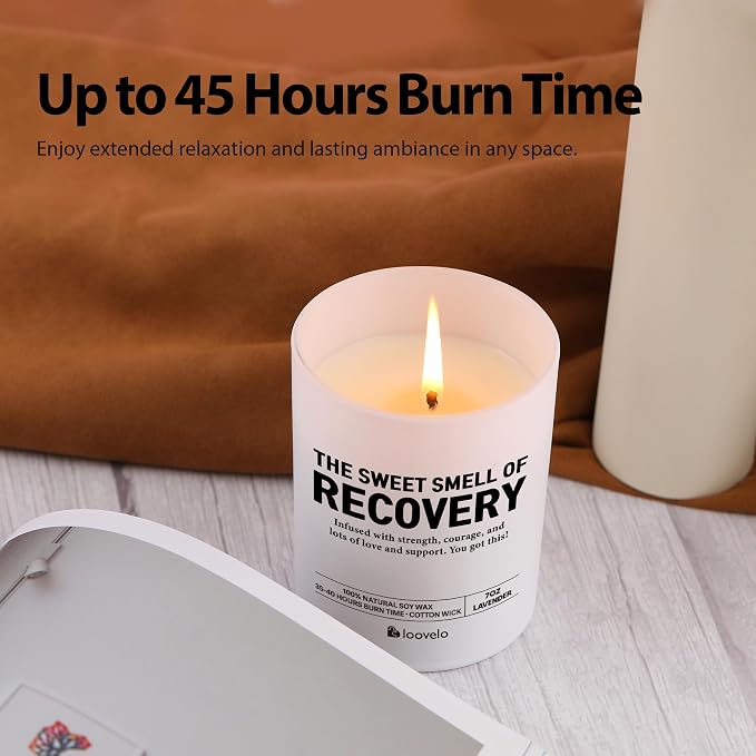 The Sweet Smell of Recovery Funny Recovery Gifts Get Well Gifts for Women After Surgery Sober Anniversary Celebration Scented Candle Home Office Jar Candle Lavender Scent Soy Wax 7oz