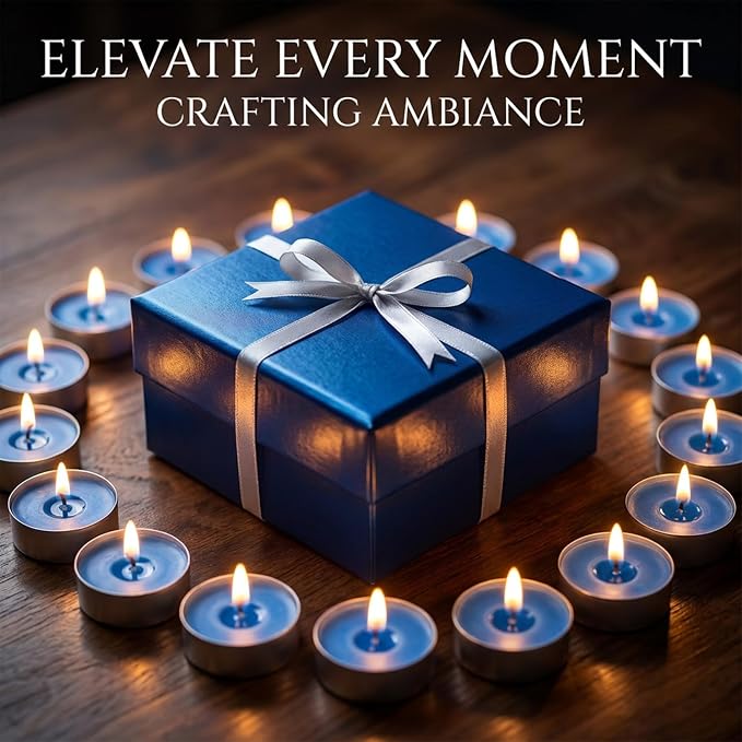 Blue Tea Lights Candles Set - MAQIHAN 25pcs Tealight Candles Votive Soy Candle with Cotton Wick for Home Decoration, Wedding, Emergencies, Shabbat