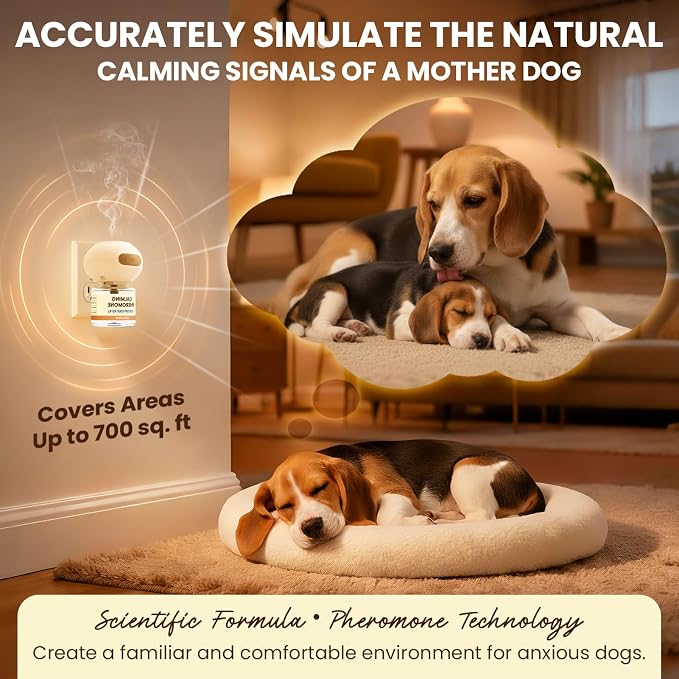 Dog Calming Pheromones Diffuser 6 in 1 Kit - 2 Diffusers & 4 Refills, Plug in Calming Pheromone for Dog Anxiety, Barking, Pee Accidents, Chewing Behavior Control, 120 Days Supply