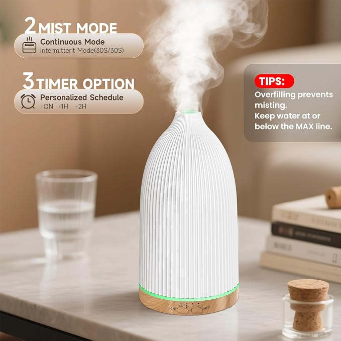 URPOWER 150ML Essential Oil Diffuser, Compact Ultrasonic Aroma Diffuser with Soft 7-Color Light, Timer and Auto-Off Protection, Small Scent Diffuser for Bedroom, Desk, Office, Yoga